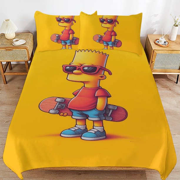 The Simpsons Bed Duvet Cover Microfiber Bedding Sets 3D Printed Lightweight 3 Piece Comforter Sets for Kids Boys Girls