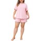 thumbnail image 2 of Agnes Orinda Mujeres Tallas Grandes 2 Piezas Ropa de Dormir Cuello Redondo Pijamas Tops y Shorts Conjunto Casual para Casa 1X Rosa, 2 of 6