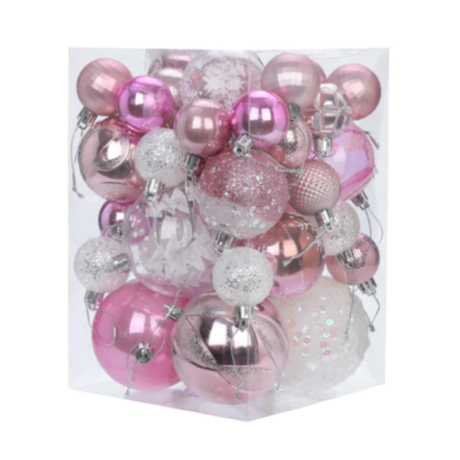 Bothyi - 36 Piezas De Adornos Para Árboles De Navidad, Colgantes Para Ventanas, Hogar, Festivales, Blanco Y Rosa