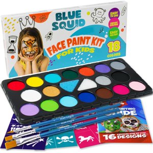 Blue Squid - Kit De Pintura Facial De Calamar Azul Para Niños: Paleta De 18 Colores Con Plantillas Y Tutorial