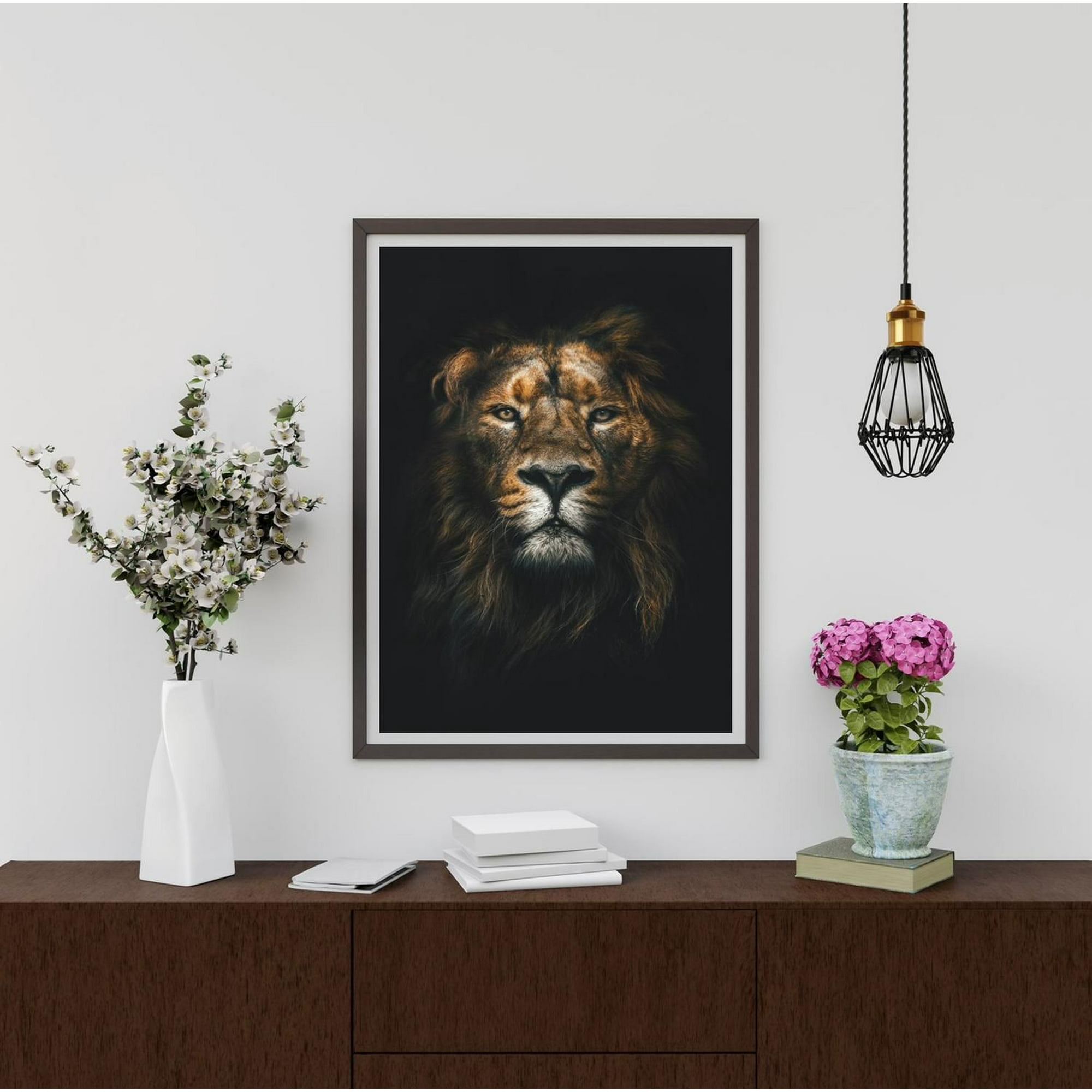 Genérico - Cuadro Decorativo Leon Con Marco Y Vidrio Medidas 30x40 Cm