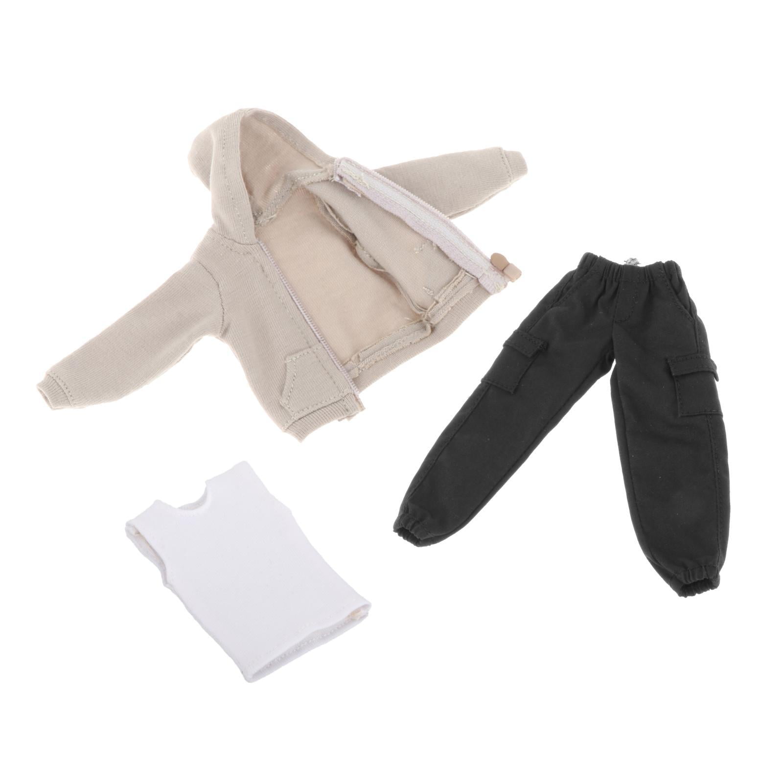 Magideal - Ropa De Hombre De Moda A Escala 1/12, Suéter Con Capucha, Pantalones Cargo Y Camisetas Sin Mangas, Traje Deportivo Clásico Hecho A Mano Para Cuerpo De Negro