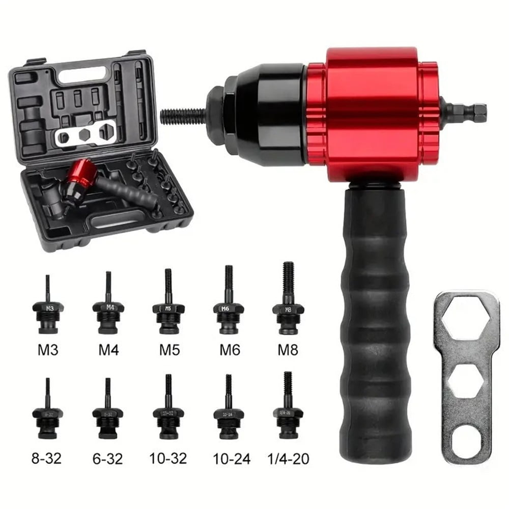 Xusx111 - Kit De Tuercas De Remache, Adaptador De Tuercas De Remache Compatible Con Llave De Taladro Y Ratchet Inalámbrica, Herramienta Rivnut De Ahorro De Trabajo Con 10 Mandriles, Maleta De Transpor