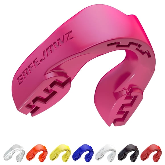 Protector bucal SAFEJAWZ Sports Slim Fit para adultos y jóvenes con funda, color rosa
