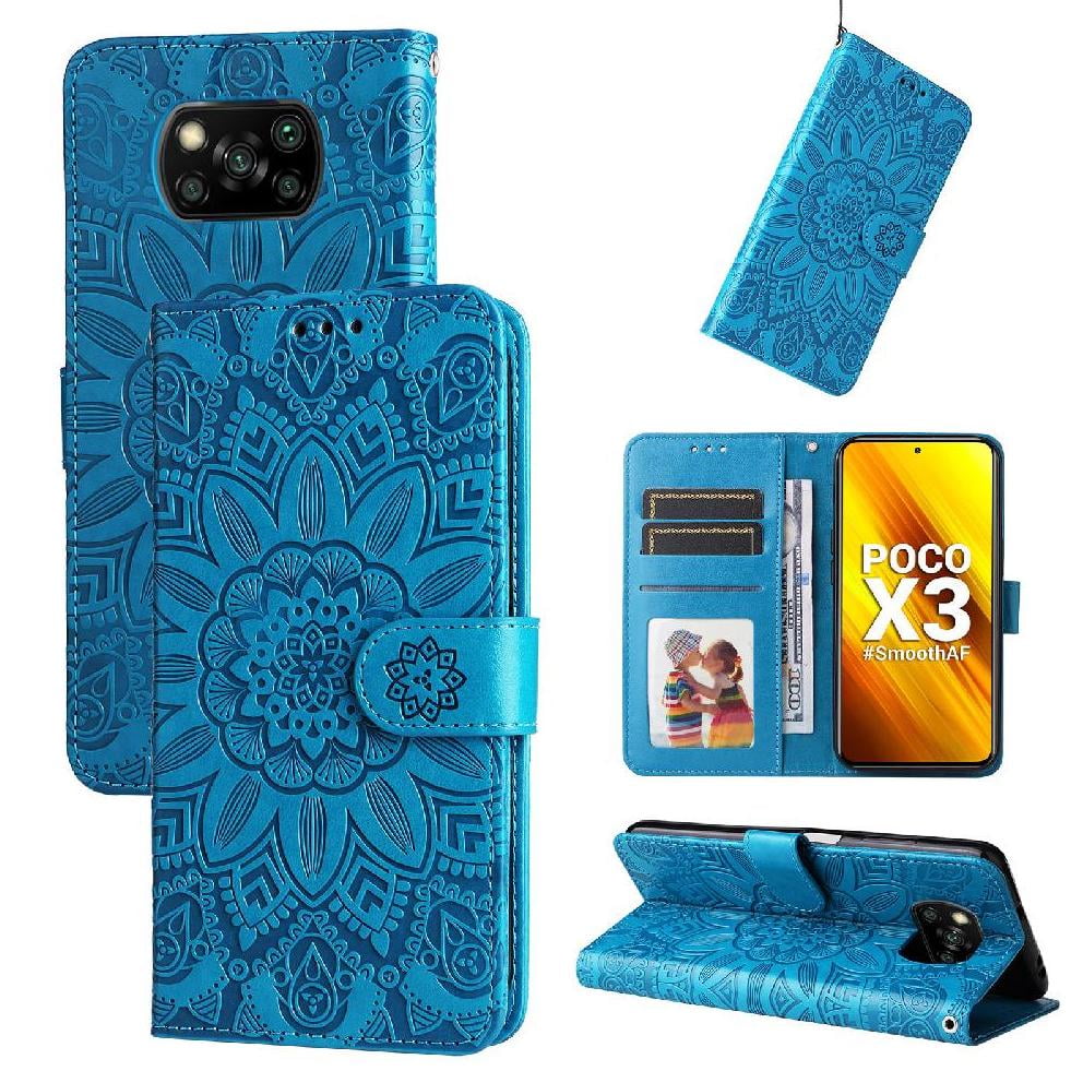 Funda Tipo Cartera Foxdock Para Xiaomi Poco X3 Nfc , Diseño Girasol En Relieve, Cuero Pu, Cierre Magnético, Soporte Y Tarjetero