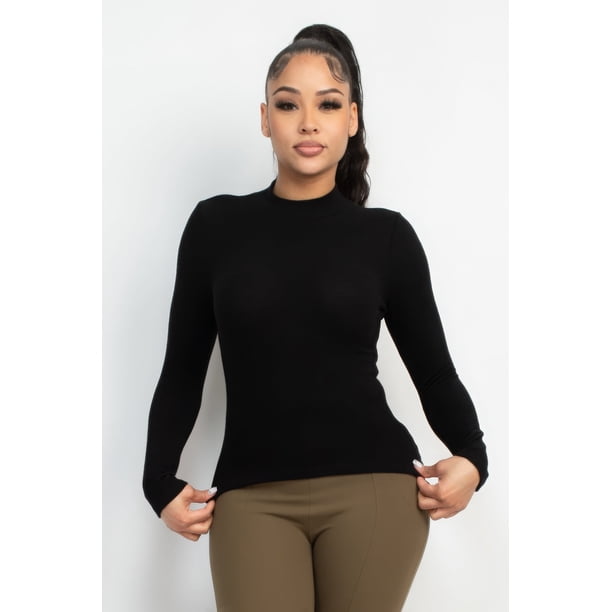 Saronite Blusa Básica de Manga Larga con Cuello Alto de Rayón, Negra (para Mujer)
