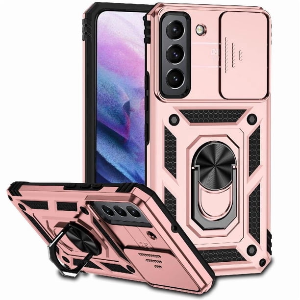 Funda Resistente Anillo Soporte Samsung Galaxy S22 Privacidad Cámara Montaje Magnético Oro rosa