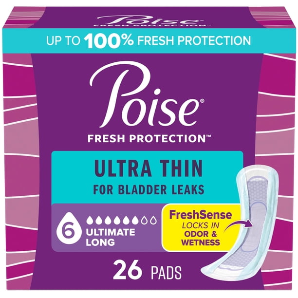 Almohadillas para incontinencia Poise, ultrafinas, absorbentes en 6 gotas, 26 unidades