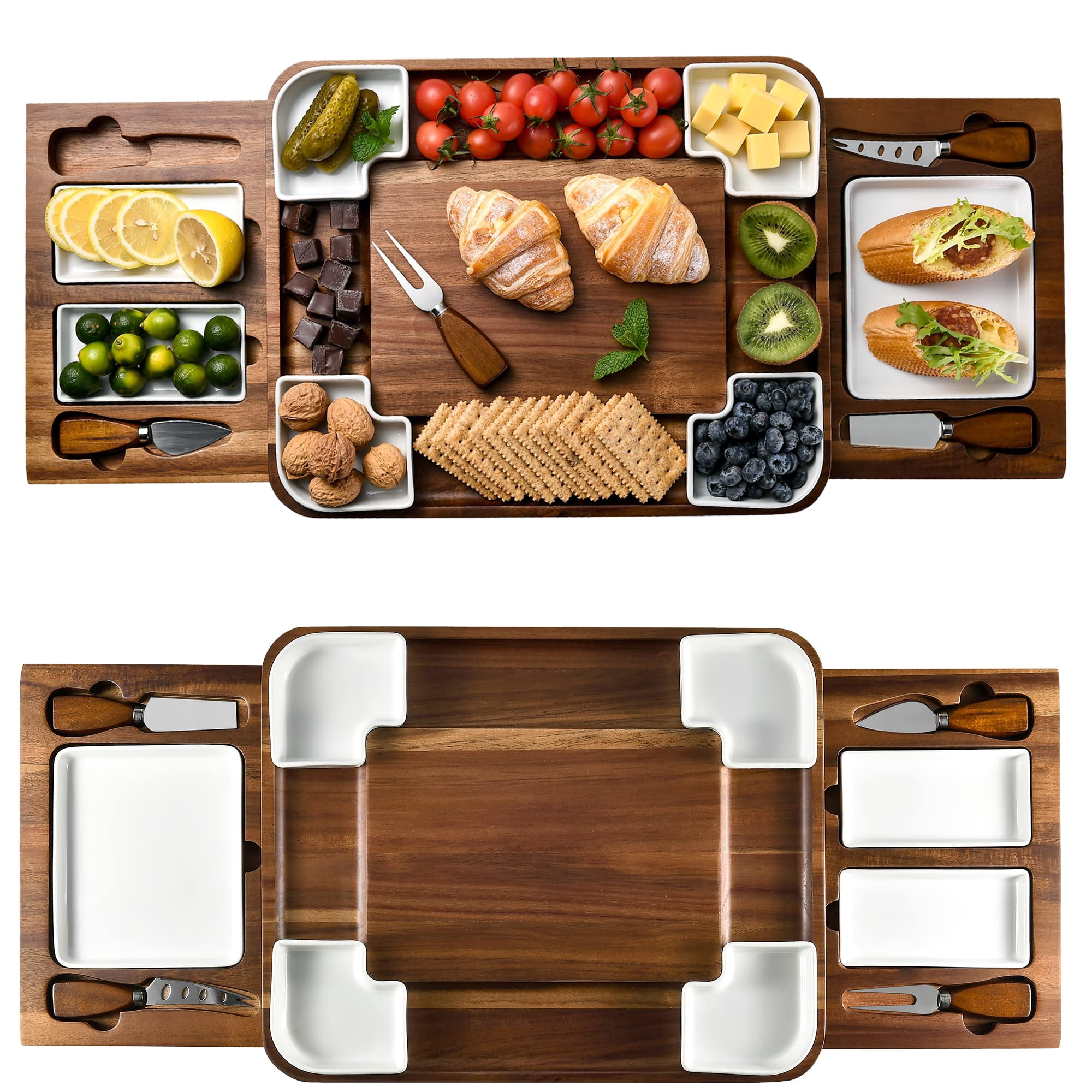 Juego De Tablas Para Quesos Shanik Upgraded Acacia Con Cubiertos Sin Grabar
