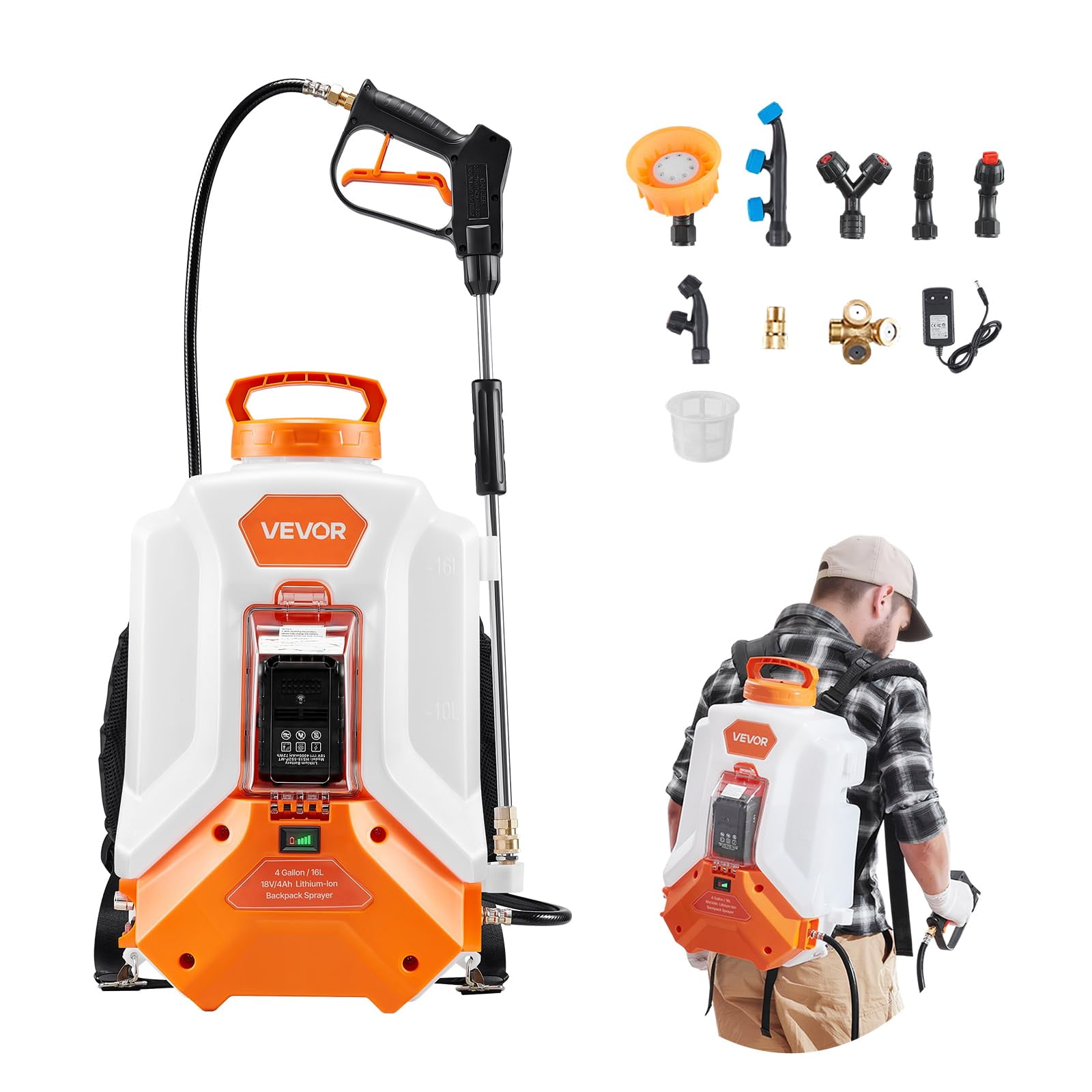 Pulverizador De Mochila Vevor 16 L A Batería, 0-90 Psi
