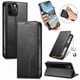 thumbnail image 1 of Funda tipo cartera para iPhone 14 Pro de piel con cierre magnético, ranuras para tarjetas y correa para la muñeca Negro, 1 of 6