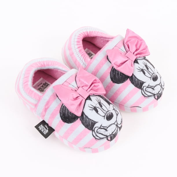 Pantufla Niña Rayas Minnie Mouse Moño Rosado Disney