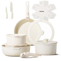 Juego De Utensilios De Cocina Jeetee, Antiadherentes, 17 Piezas, Con Mango Desmontable, Color Beige