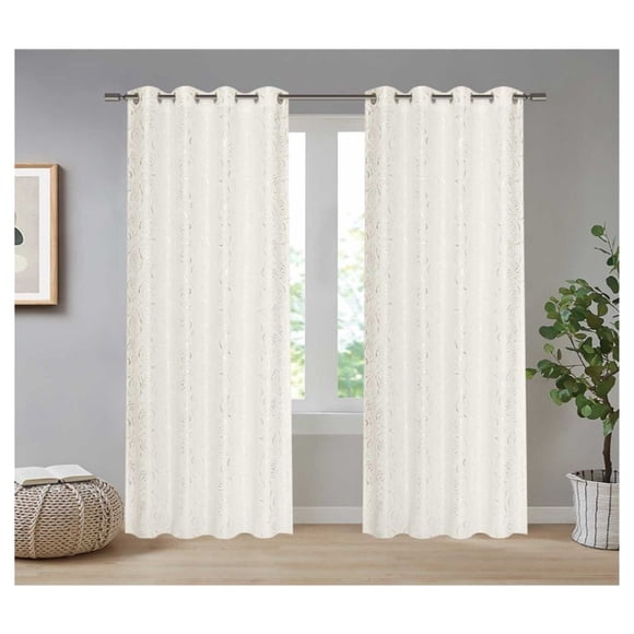 Cortina Velo Visillo 140 x 240 cm 2 Paños - Blanco Rosas M252