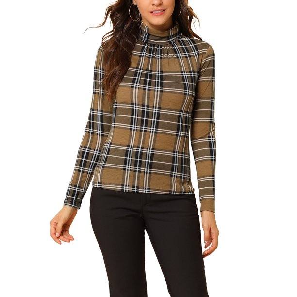 INSPIRE CHIC Blusa de mujer de cuello alto a rayas de Halloween de manga larga para fiesta de Navidad para uso casual o de trabajo XL Marrón