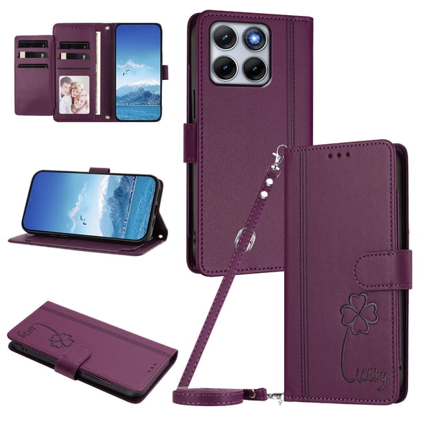 Funda Cartera Trébol para Motorola Edge 70 Fusion con Ranuras Tarjetas y Carga Inalámbrica Violeta