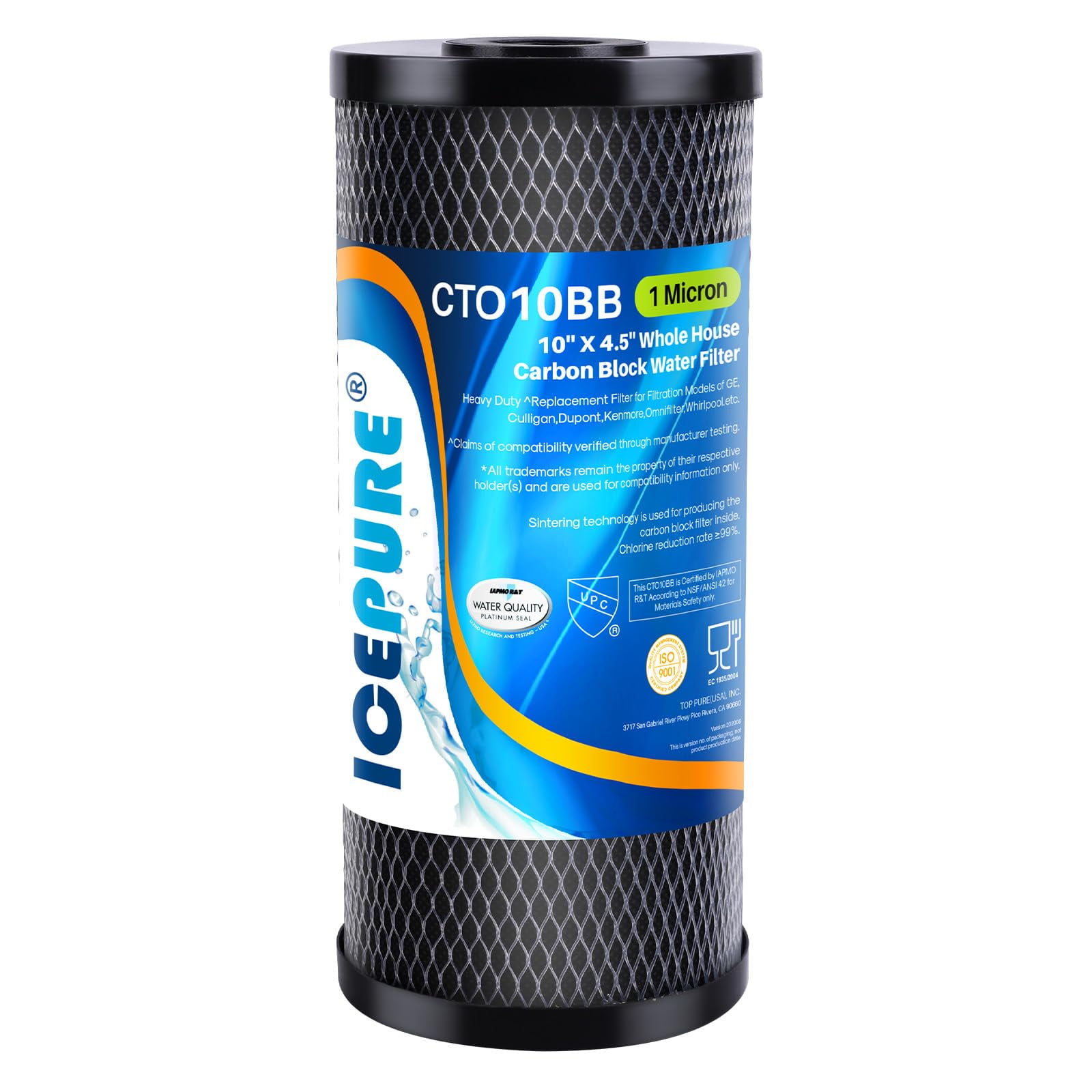 Filtro De Agua Icepure 10x4.5 1 Micrón Con Carbón Activado