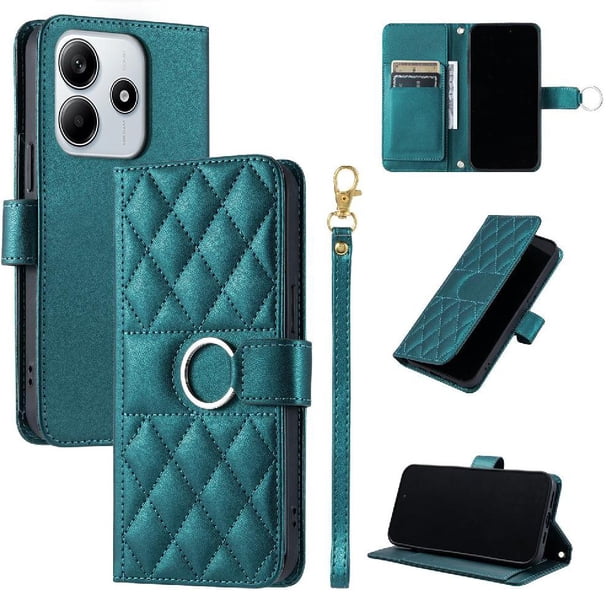 Funda Acolchada con Anilla y Correa para Xiaomi Poco M7 Pro 5G Slots para Tarjetas Verde