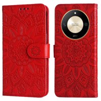 Funda Tipo Cartera Foxdock Para Honor X50 , Diseño Girasol En Relieve, Cuero Pu, Cierre Magnético, Soporte Y Tarjetero