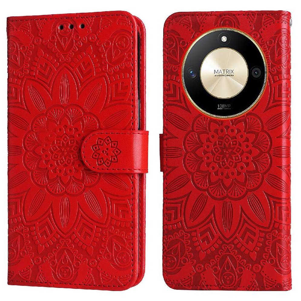 Funda Tipo Cartera Foxdock Para Honor X50 , Diseño Girasol En Relieve, Cuero Pu, Cierre Magnético, Soporte Y Tarjetero