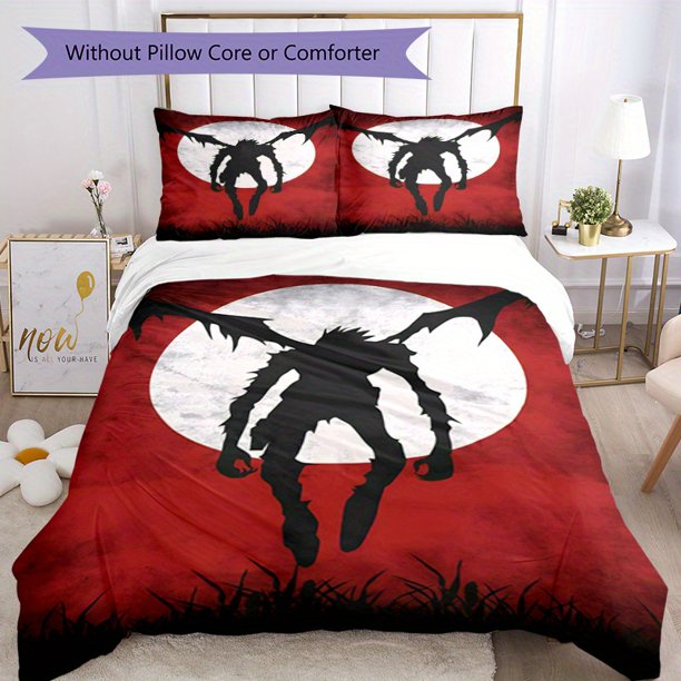 3pcs Bedding Set Duvet Cover Closure Includes 1 Duvet Cover & 2 Pillowcases for All Seasons Bedroom Decor, Home Dorm High-Definition Print Death Note Ryuk F166