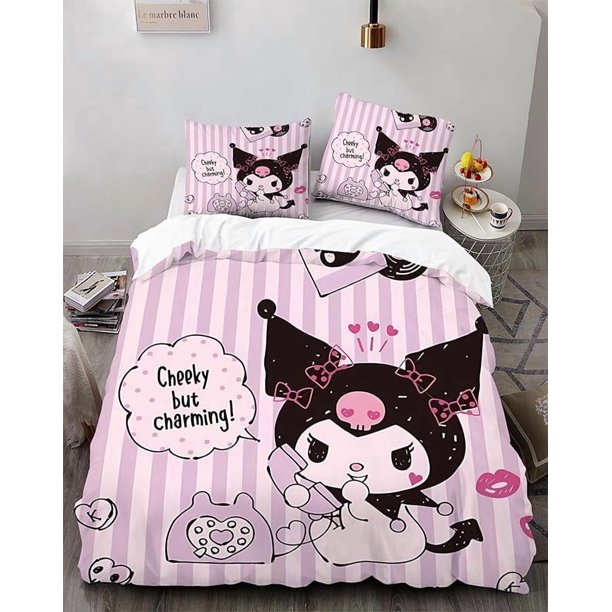 Cartoo-n Bunn-y 3-Piece Bed- Set Warm- and- Comfort Kawaii Bedd-ing Set C-ute Soft Microfib-er Bedc-loths for -Boys Girls Kids -Twin
