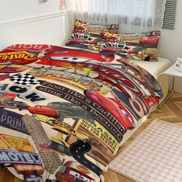 Cars Lightning McQueen Print Bedding Set Pattern Duvet Cove Set 3 Pieces 1 Quilt Cover And 2 Pillowcases for Women Men Teens