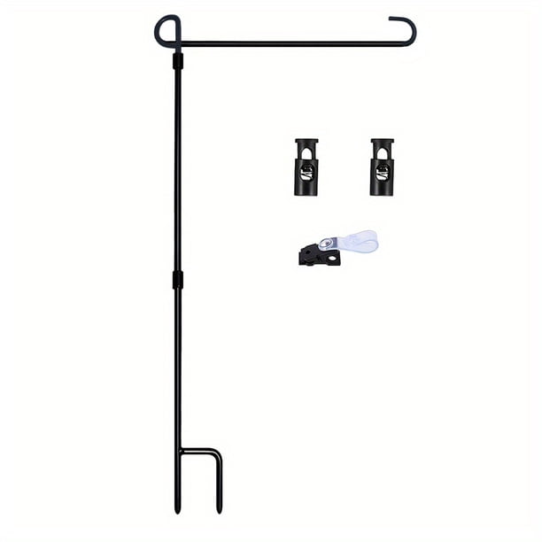 1pc Garden Flag Holder Stand, Black Wrought Iron Yard Garden Flag Pole, Holds Flags Up To 12.5" In Width, Coated Flagpole With Tiger Clip And Rubber Stopper For Garden Flags Outdoor Decoration