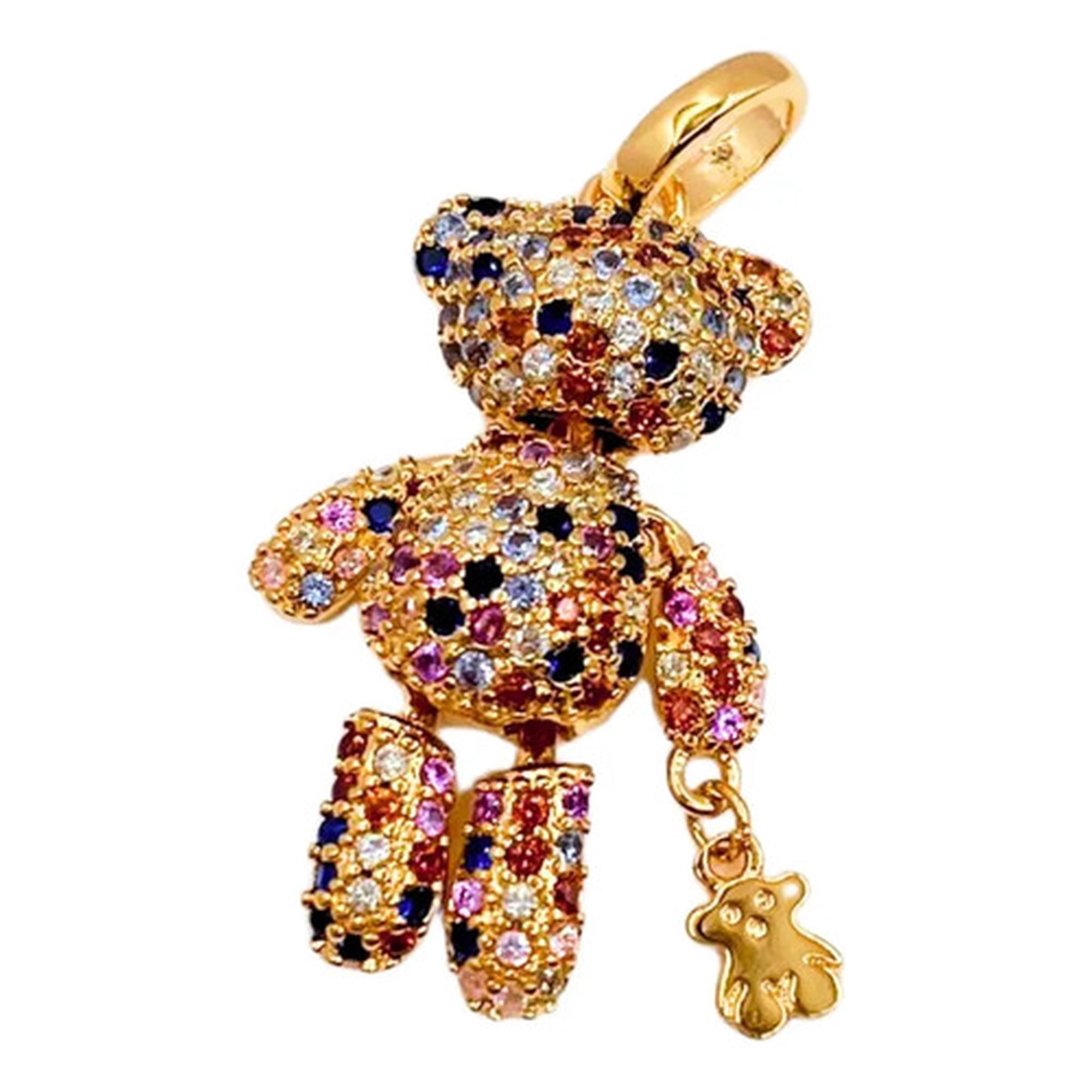 Marca - Colgante Osito Circón Colores, Plata 925, Enchapado Oro18k Dorado