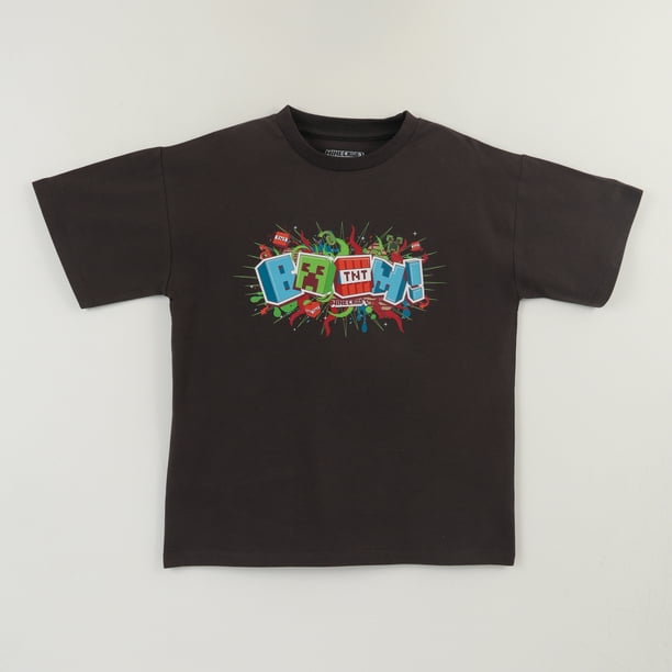 Polera Manga Corta Niño Boom! Gris Minecraft