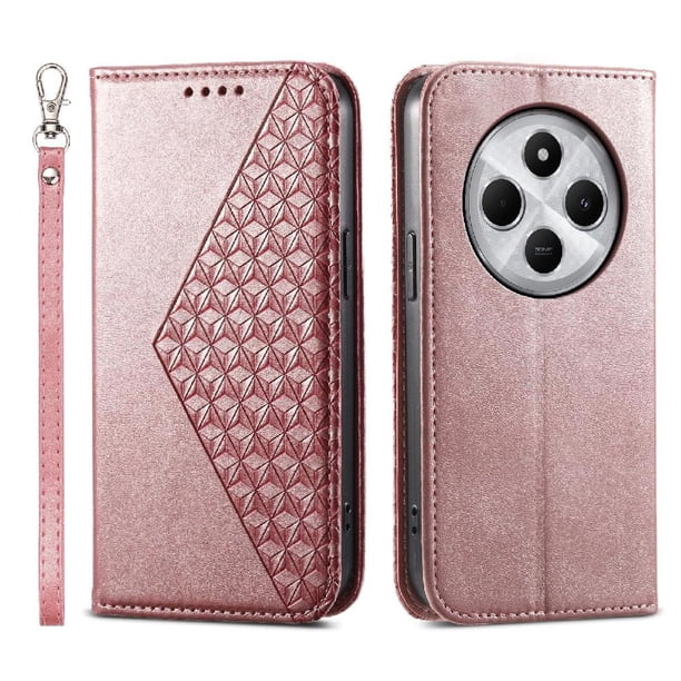Funda Flip FOXDOCK para Xiaomi Redmi 14C 4G , Estilo Billetera con Diseño Rombo, Correa de Mano y Soporte, Uso Diario