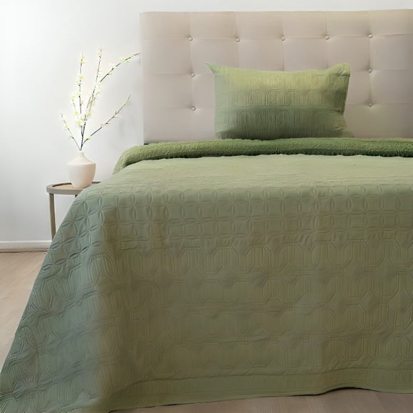 Quilt Hotpress Viena Con Sherpa 2,5 Plazas / Verde Oliva – Doral