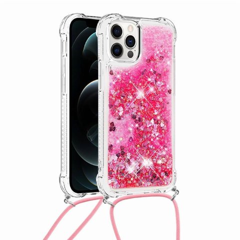 Funda Foxdock Para Iphone 12 Pro Con Cuerda Ajustable, Brillo Líquido, Protección Antigolpes Y Lente – Ideal Para Regalo