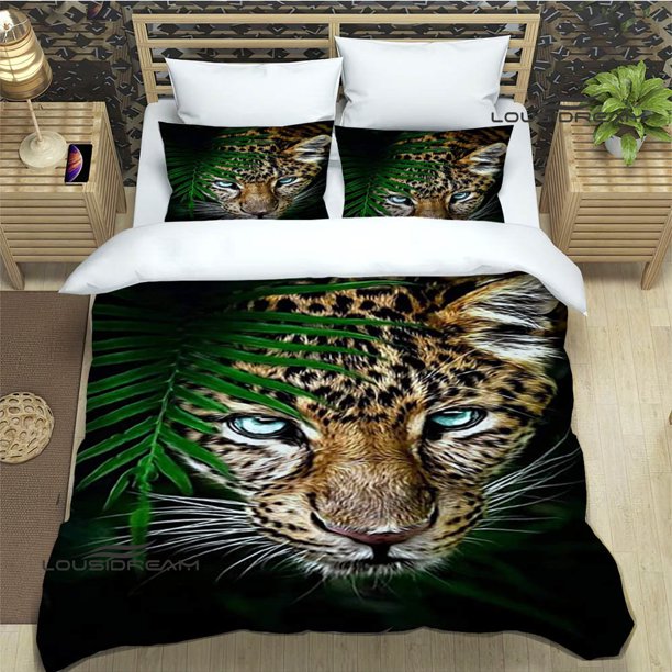 v908 Bed Sheets leopard printed Bedding Sets exquisite bed supplies set duvet cover bed comforter set bedding set luxury birthday gift 3-Piece Bedding Set (1 Duvet Cover + 2 Pillow Shams) Bed Sheets j