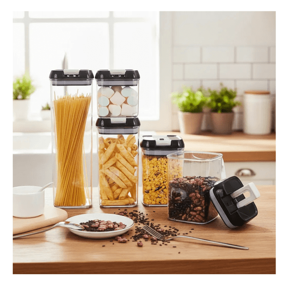 Contenedores Alimento Hermeticos Set 5 Apilable Cierre Facil