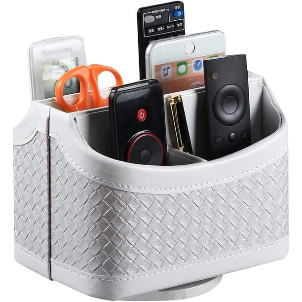 Soporte de cuero para control remoto, organizador giratorio de 360 grados para TV, organizador de escritorio y accesorios para calculadora.