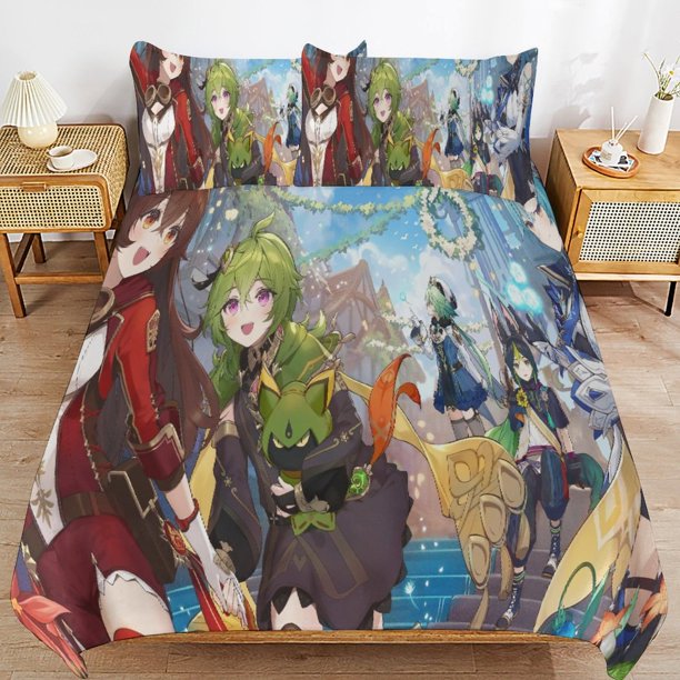 Genshin-Impact Genshin-Impact Bedding Set Sheet Set for Kids Adults,All Season Lightweight