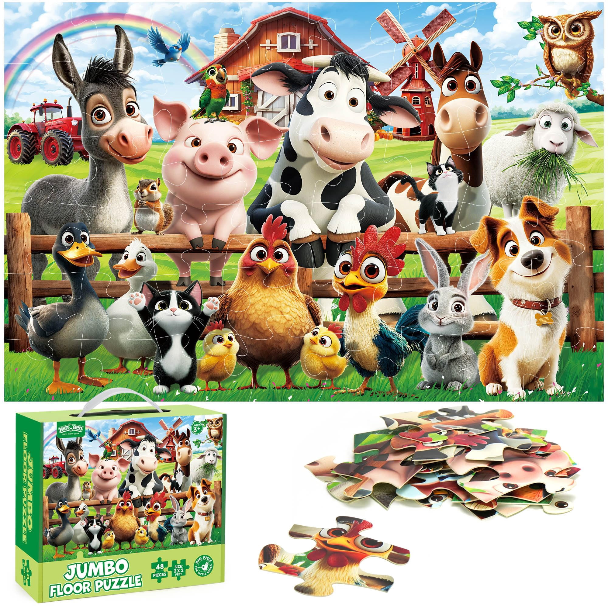 Puzles De Suelo Benben Farm Animals, 48 Piezas, Para Niños De 4 A 6 Años