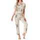thumbnail image 2 of INSPIRE CHIC Conjunto de Pijama para Mujer con Botones, Estampado Floral de Tencel, Manga Corta, Cuello con Muesca, Pantalones con Bolsillos, Talla L, Beige, 2 of 6