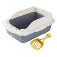 Magideal - Caja De Arena Para Gatos, Bandeja De Arena Para Mascotas, Accesorios Para Jaula Con Cuchara Tamizadora De Arena Para Animales Pequeños, Gatos Pequeños Gris L 50X35X18Cm