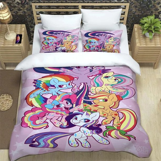 v2319 Bed Sheets Rainbow Pony Unicorn printed bedding duvet cover Queen bedding set Soft and comfortable customized King size bedding set 3-Piece Bedding Set (1 Duvet Cover + 2 Pillow Shams) Bed Sheet