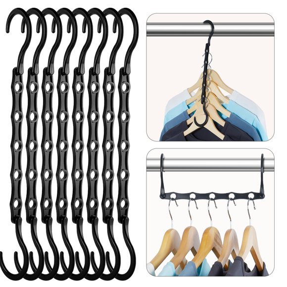 Organizadores de armario House DAY Magic Hangers, paquete de 8 unidades, color negro