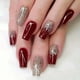 thumbnail image 1 of 24pcs Glossy Wine Red French Tip Press On Nails - Full Cover Medium Square False Nails for Women and Girls, 1 of 2