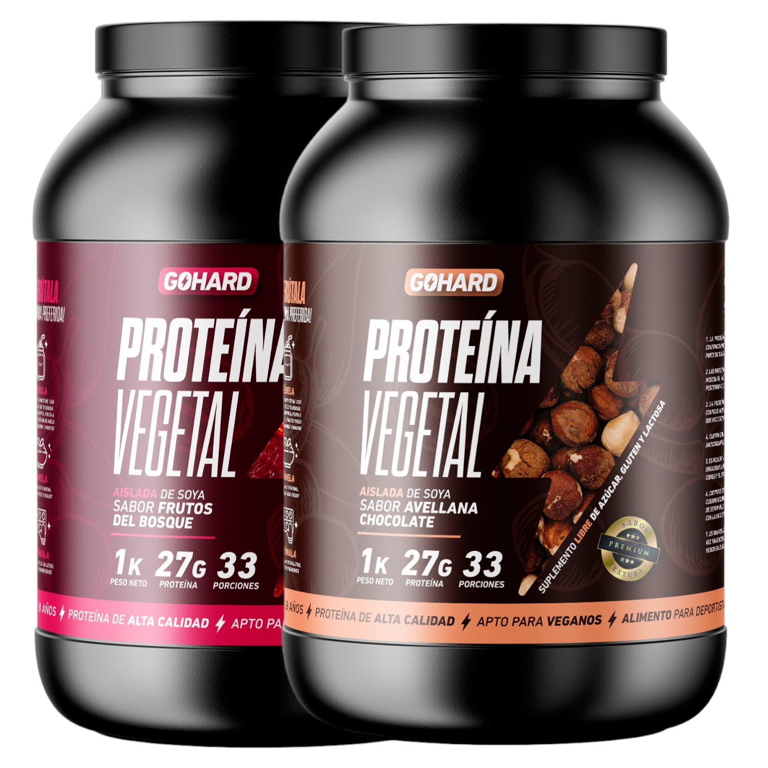 Gohard - Pack Proteinas Vegetales 2Kg Total Chocolate Avellana - Frutos Del Bosque