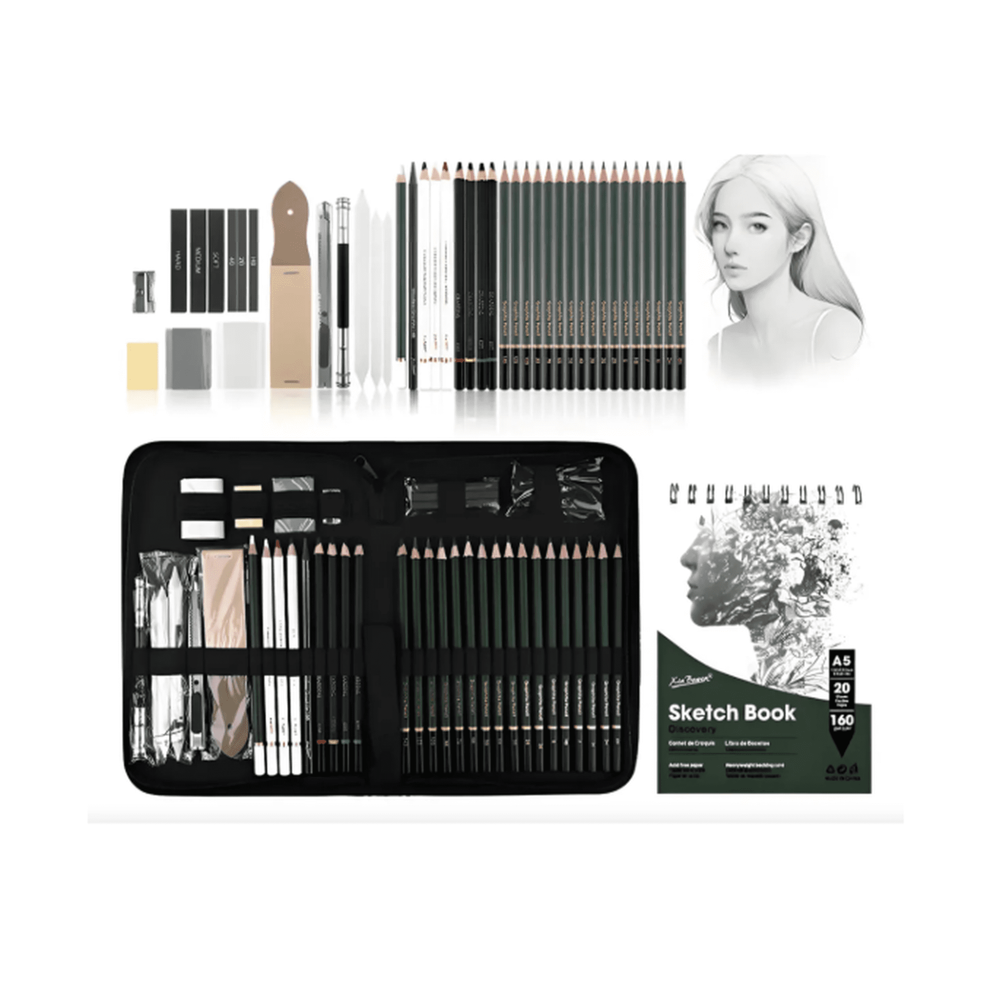 Genérico - Kit Para Dibujo 43 Piezas Profesional Estuche Set Lápices