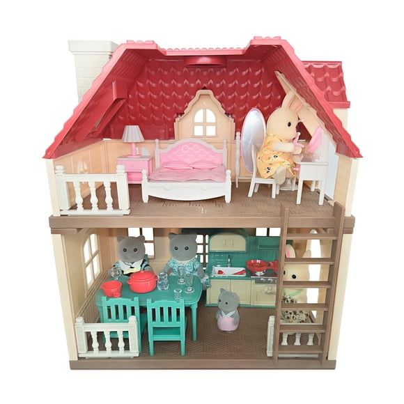 Casa de muñecas OLEOCA Cabaña Familiar de 2 pisos con comedor, 3+ años
