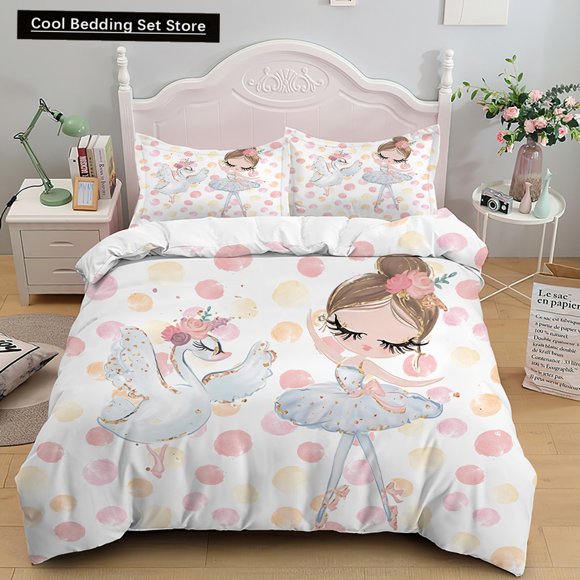 Cartoon Ballet Dancing Girl Duvet Cover Set Princess Style Twin Size Bedding Set Kids Girl Nordic Bed Cover Full Twin Bed Sheets