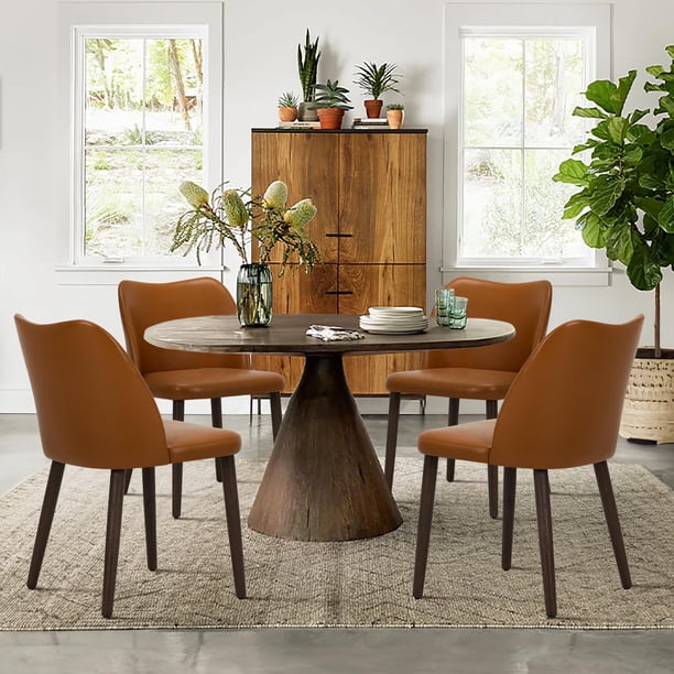 Sillas de comedor COLAMY, juego de 4 unidades, modernas, de piel sintética, color marrón claro