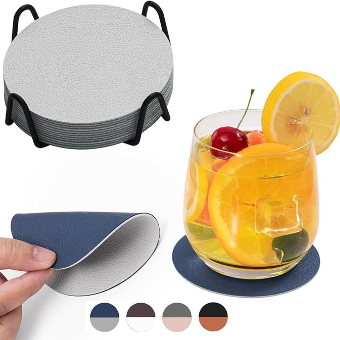 Aura Zeus - Set 4 Posavasos Ecocuero Antimanchas Impermeables 2 En 1