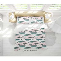 Milsleep - 3D Dibujado A Mano Dibujos Animados Ballena Patrón Funda De Edredón Set Ropa De Cama Set Funda Nórdica